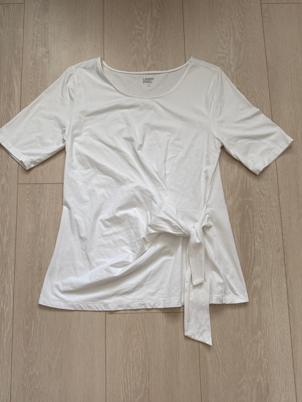 Lands' End White Short-Sleeve Side Tie Tee